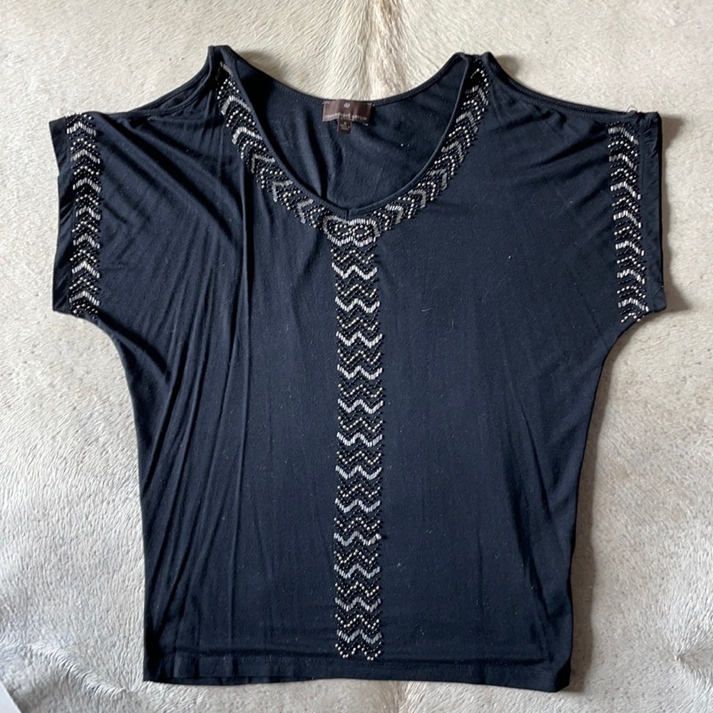 Fenn Wright Manson Black Small Beaded Top with Shoulder Cutouts